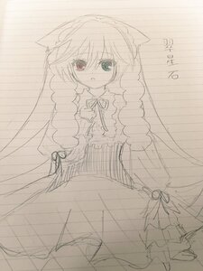 Rating: Safe Score: 0 Tags: 1girl animal_ears blush cat_ears dress heterochromia image long_sleeves monochrome open_mouth sketch solo suiseiseki tears traditional_media User: admin