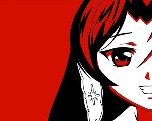 Rating: Safe Score: 0 Tags: 1girl black_hair close-up image limited_palette looking_at_viewer monochrome portrait red_background red_eyes red_theme short_hair simple_background solo spot_color suiseiseki User: admin