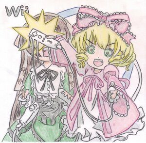 Rating: Safe Score: 0 Tags: 2girls blonde_hair blush_stickers bow colored_pencil_(medium) dress drill_hair frilled_sleeves frills hina_ichigo hinaichigo image long_hair long_sleeves multiple_girls open_mouth pair pink_bow ribbon shikishi smile suiseiseki traditional_media wide_sleeves User: admin