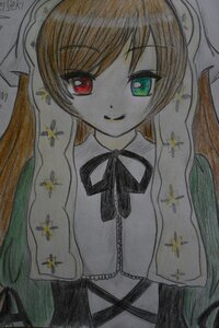 Rating: Safe Score: 0 Tags: 1girl bangs black_ribbon closed_mouth heterochromia image long_hair looking_at_viewer marker_(medium) neck_ribbon photo red_eyes ribbon short_sleeves smile solo star_(symbol) suiseiseki traditional_media upper_body User: admin
