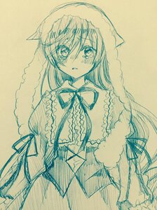 Rating: Safe Score: 0 Tags: 1girl bangs blush breasts capelet crying crying_with_eyes_open eyebrows_visible_through_hair hair_between_eyes image large_breasts long_hair long_sleeves looking_at_viewer monochrome solo suiseiseki tears traditional_media User: admin