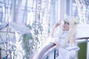 Rating: Safe Score: 0 Tags: 1girl bangs bare_shoulders blurry blurry_background depth_of_field detached_sleeves dress flower hair_flower hair_ornament kirakishou lips long_hair outdoors solo white_dress white_hair white_theme User: admin