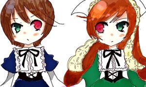 Rating: Safe Score: 0 Tags: 2girls black_ribbon blue_dress brown_hair dress frills green_dress green_eyes heterochromia image long_sleeves looking_at_viewer multiple_girls pair red_eyes ribbon short_hair siblings simple_background sisters souseiseki suiseiseki twins white_background User: admin