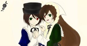 Rating: Safe Score: 0 Tags: 2girls :d brown_hair dress green_dress green_eyes hat head_scarf heterochromia holding_hands image interlocked_fingers long_hair long_sleeves looking_at_viewer multiple_girls open_mouth pair red_eyes short_hair siblings sisters smile souseiseki suiseiseki top_hat twins User: admin