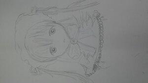 Rating: Safe Score: 0 Tags: 1girl image long_hair long_sleeves looking_at_viewer monochrome open_mouth photo shinku simple_background sketch solo traditional_media twintails upper_body User: admin