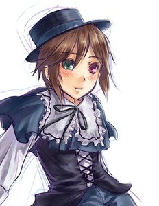 Rating: Safe Score: 0 Tags: 1girl auto_tagged black_ribbon blue_dress blush brown_hair dress green_eyes hat heterochromia image long_sleeves looking_at_viewer red_eyes ribbon short_hair simple_background smile solo souseiseki suiseiseki top_hat upper_body white_background User: admin