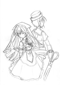 Rating: Safe Score: 0 Tags: 2girls capelet dress full_body greyscale hat image long_hair long_sleeves looking_at_viewer monochrome multiple_girls pair simple_background souseiseki suigintou suiseiseki sword very_long_hair white_background User: admin
