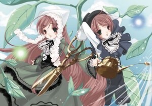 Rating: Safe Score: 0 Tags: 2girls arms_up blush brown_hair dress floating_hair frills green_dress green_eyes hat heterochromia holding image kirino_kasumu long_hair long_sleeves looking_at_viewer lowres multiple_girls neck_ribbon open_mouth outdoors pair plant red_eyes ribbon rozen_maiden scissors short_hair siblings sisters smile souseiseki suiseiseki top_hat twins very_long_hair watering_can User: admin