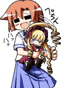 Rating: Safe Score: 0 Tags: 2girls angry artist_request blonde_hair blue_eyes blush bonnet bow brown_hair crossover dress drill_hair drooling hairband higurashi_no_naku_koro_ni image long_hair long_sleeves lowres multiple_girls niconico_rpg oekaki open_mouth parody prehensile_hair rozen_maiden ryuuguu_rena school_uniform shinku simple_background skirt solo sweatdrop take_it_home twin_drills twintails very_long_hair white_background User: admin