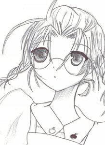 Rating: Safe Score: 0 Tags: 1girl ahoge braid eyebrows_visible_through_hair glasses greyscale human long_hair looking_at_viewer monochrome sakurada_nori solo User: admin