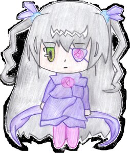 Rating: Safe Score: 0 Tags: 1girl barasuishou chibi dress full_body grey_hair image long_hair long_sleeves purple_dress ribbon rose solo standing transparent_background two_side_up very_long_hair User: admin