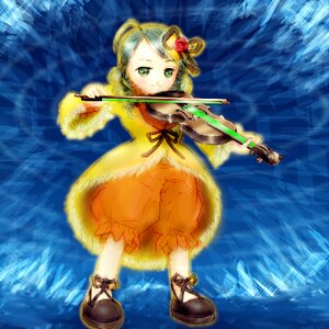 Rating: Safe Score: 0 Tags: 1girl blonde_hair bloomers blue_background flower green_eyes hair_ornament holding image kanaria solo underwear water weapon User: admin