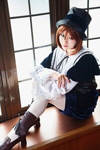 Rating: Safe Score: 0 Tags: 1girl boots brown_hair dress gothic_lolita green_eyes hat heterochromia high_heels indoors lolita_fashion long_sleeves looking_at_viewer pantyhose red_eyes short_hair sitting smile solo souseiseki white_legwear window User: admin
