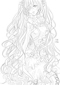 Rating: Safe Score: 0 Tags: 1girl dress eyepatch flower frilled_dress frills hair_flower hatsune_miku image kirakishou lineart long_hair monochrome solo very_long_hair User: admin