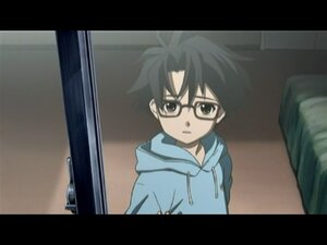 Rating: Safe Score: 0 Tags: 1boy black-framed_eyewear black_hair glasses hood hood_down hoodie human indoors letterboxed looking_at_viewer sakurada_jun screenshot solo upper_body User: admin