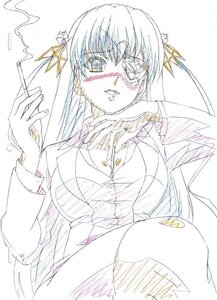 Rating: Safe Score: 0 Tags: 1girl barasuishou blush cigarette glasses hair_ornament image long_hair long_sleeves looking_at_viewer smoke smoking solo User: admin