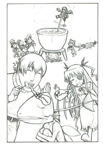 Rating: Safe Score: 0 Tags: 6+girls belt doujinshi doujinshi_#127 dress food greyscale hat image monochrome multiple multiple_boys multiple_girls one_eye_closed wings User: admin