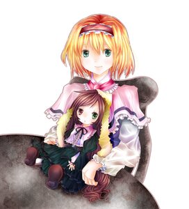 Rating: Safe Score: 0 Tags: 2girls alice_margatroid blonde_hair capelet dress frills green_eyes hairband heterochromia image long_hair long_sleeves multiple_girls pantyhose red_eyes short_hair sitting smile solo suiseiseki User: admin