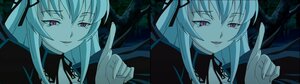 Rating: Safe Score: 0 Tags: 1girl black_ribbon finger_to_mouth hair_ribbon half-closed_eyes image index_finger_raised long_hair looking_at_viewer open_mouth pointing ribbon smile solo suigintou User: admin