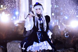 Rating: Safe Score: 0 Tags: 1girl dress flower frills lens_flare long_hair long_sleeves silver_hair solo suigintou very_long_hair wide_sleeves User: admin