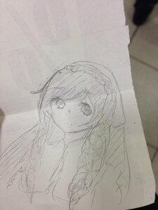 Rating: Safe Score: 0 Tags: 1girl bangs blurry blush braid eyebrows_visible_through_hair greyscale image long_hair looking_at_viewer monochrome photo solo suiseiseki traditional_media upper_body veil User: admin