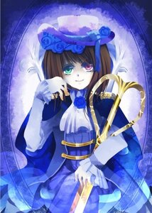 Rating: Safe Score: 0 Tags: 1girl blue_flower blue_rose dress flower hat hat_flower heterochromia image long_sleeves rose smile solo souseiseki User: admin