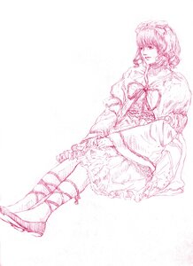 Rating: Safe Score: 0 Tags: 1girl auto_tagged cross-laced_footwear dress frills hinaichigo image izayoi_sakuya monochrome ribbon short_hair sitting solo User: admin