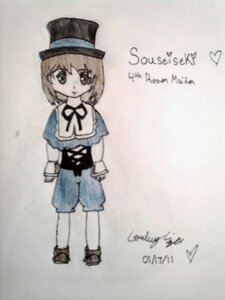 Rating: Safe Score: 0 Tags: 1girl brown_hair capelet character_name full_body hat heterochromia image long_sleeves looking_at_viewer pants ribbon short_hair shorts solo souseiseki standing top_hat User: admin