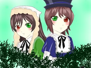 Rating: Safe Score: 0 Tags: 2girls auto_tagged black_ribbon blue_dress blush brown_hair dress green_background green_dress green_eyes hat head_scarf heterochromia image long_hair long_sleeves looking_at_viewer multiple_girls pair red_eyes ribbon short_hair siblings sisters smile souseiseki suiseiseki top_hat twins User: admin