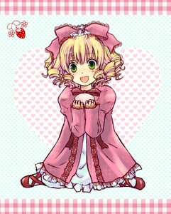 Rating: Safe Score: 0 Tags: 1girl :d auto_tagged blonde_hair bow checkered checkered_background checkered_floor dress drill_hair frills green_eyes halftone halftone_background hina_ichigo hinaichigo image long_sleeves looking_at_viewer open_mouth pink_bow pink_footwear polka_dot polka_dot_background polka_dot_dress shoes smile solo User: admin