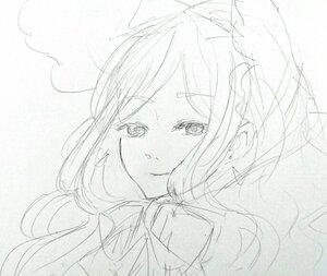 Rating: Safe Score: 0 Tags: 1girl bangs closed_mouth eyebrows_visible_through_hair greyscale image long_hair looking_at_viewer monochrome sketch solo suiseiseki upper_body wavy_hair User: admin