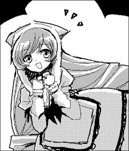 Rating: Safe Score: 0 Tags: 1girl animal_ears auto_tagged black_border cat_ears circle_cut fishnets greyscale hairband halftone heart image long_hair looking_at_viewer monochrome open_mouth smile solo suiseiseki User: admin