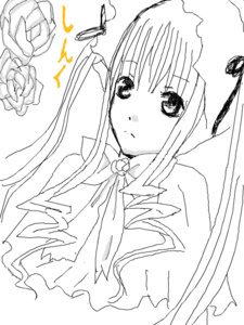 Rating: Safe Score: 0 Tags: 1girl bangs blush capelet closed_mouth eyebrows_visible_through_hair flower greyscale image long_sleeves looking_at_viewer monochrome ribbon rose shinku sidelocks simple_background solo upper_body veil white_background User: admin