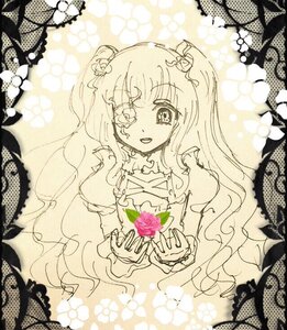 Rating: Safe Score: 0 Tags: 1girl dress flower frills hair_ornament image kirakishou long_hair monochrome rose smile solo two_side_up User: admin