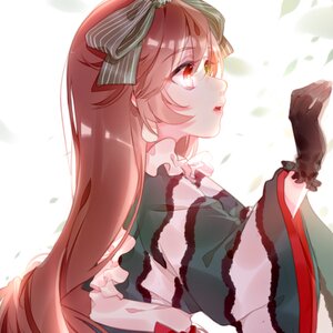 Rating: Safe Score: 0 Tags: 1girl black_gloves bow frills from_side gloves hair_bow image leaf long_hair long_sleeves pink_hair profile solo striped striped_bow suiseiseki upper_body User: admin