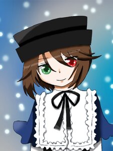 Rating: Safe Score: 0 Tags: 1girl black_headwear black_ribbon brown_hair dress frills green_eyes hat heterochromia image long_sleeves looking_at_viewer red_eyes ribbon short_hair smile snow snowing solo souseiseki suiseiseki upper_body User: admin