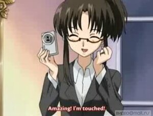 Rating: Safe Score: 0 Tags: 1girl black_hair black_jacket closed_eyes formal glasses holding human image kusabue_mitsu long_sleeves screenshot smile solo suit upper_body User: admin