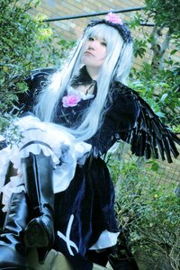 Rating: Safe Score: 0 Tags: 1girl bangs black_dress black_footwear dress flower frills gothic_lolita hairband long_hair long_sleeves outdoors solo suigintou weapon User: admin