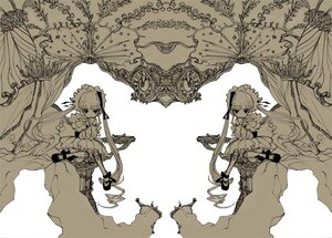 Rating: Safe Score: 0 Tags: 2girls dress frills greyscale image long_hair long_sleeves monochrome multiple_girls rose shinku sitting solo suiseiseki twintails very_long_hair User: admin
