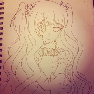 Rating: Safe Score: 0 Tags: 1girl bow dress eyepatch flower frills hair_flower hair_ornament image kirakishou long_hair long_sleeves looking_at_viewer monochrome ribbon smile solo traditional_media two_side_up very_long_hair User: admin