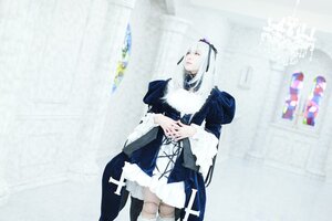 Rating: Safe Score: 0 Tags: 1girl blurry depth_of_field dress hairband long_hair long_sleeves ribbon solo standing suigintou white_hair User: admin