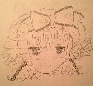 Rating: Safe Score: 0 Tags: 1girl :t bow hair_bow hinaichigo image monochrome pout solo traditional_media User: admin