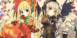 Rating: Safe Score: 0 Tags: 3girls blonde_hair blue_eyes dress flower frills hairband image long_hair long_sleeves looking_at_viewer multiple_girls pair red_eyes red_flower red_rose rose shinku silver_hair suigintou wings User: admin