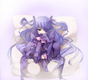 Rating: Safe Score: 0 Tags: 1girl barasuishou blush dress eyepatch hair_ribbon image long_hair lying pillow purple_dress purple_legwear ribbon solo striped striped_background thighhighs vertical_stripes very_long_hair yellow_eyes User: admin
