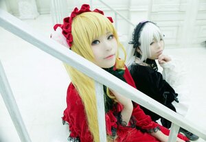 Rating: Safe Score: 0 Tags: 2girls 91076 blonde_hair hairband lips looking_at_viewer multiple_cosplay multiple_girls realistic short_hair sword tagme weapon User: admin