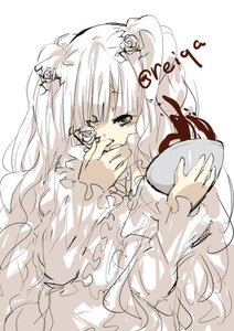 Rating: Safe Score: 0 Tags: 1girl cup dress flower frills hair_flower hair_ornament image kirakishou long_hair long_sleeves monochrome rose solo very_long_hair white_hair User: admin