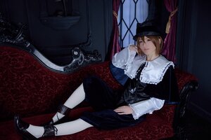 Rating: Safe Score: 0 Tags: 1girl armchair brown_eyes brown_hair capelet chair couch curtains dress hat indoors lips long_sleeves looking_at_viewer short_hair sitting solo souseiseki window User: admin
