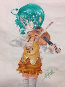 Rating: Safe Score: 0 Tags: 1girl antennae dated green_eyes green_hair image instrument kanaria long_sleeves music playing_instrument shirt short_hair signature solo thighhighs traditional_media white_legwear white_shirt wriggle_nightbug User: admin