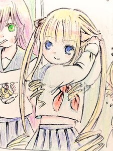 Rating: Safe Score: 0 Tags: 2girls blonde_hair blue_eyes green_eyes image long_hair long_sleeves multiple_girls pink_hair school_uniform serafuku shinku skirt smile solo suiseiseki traditional_media twintails User: admin