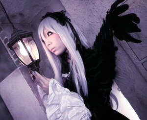 Rating: Safe Score: 0 Tags: 1girl black_wings gothic_lolita hairband lips lolita_fashion long_hair long_sleeves nail_polish ring solo suigintou upper_body white_hair wings User: admin
